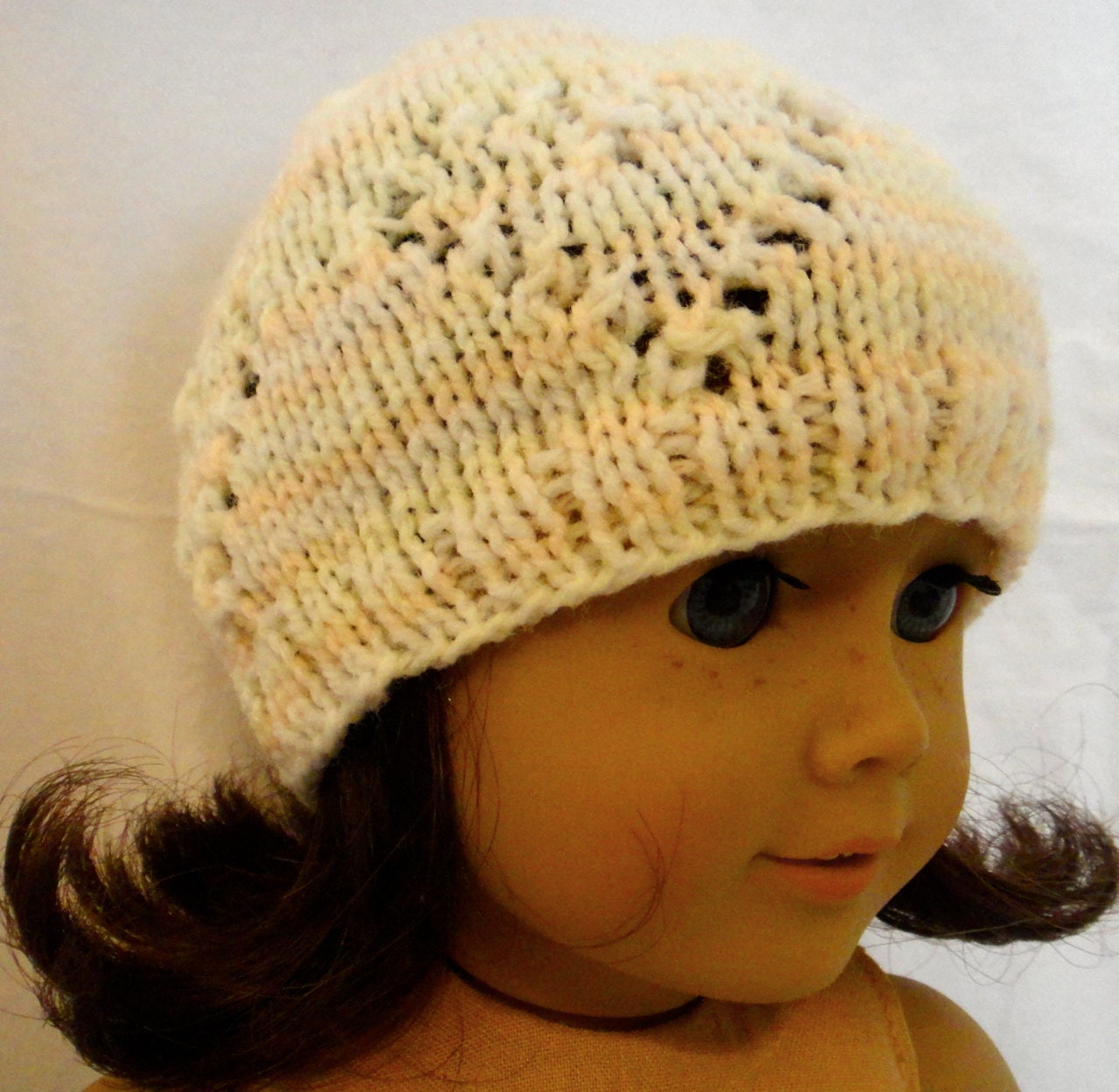 American Girl Doll Beanie Stripes Peach Off White Knit