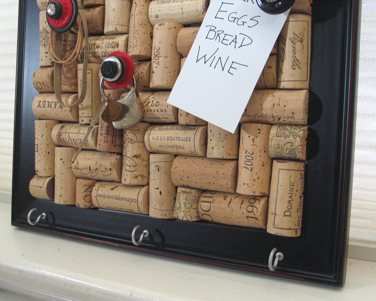Wine Cork Key Rack in Black, Wood Frame
