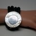 Vintage Bracelet / Bangle / Stretch / Cuff Black & White Mother Of Pearl Medallion 80s Runway Diva Statement