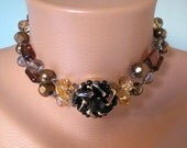Backdrop Necklace, Chunky, Statement, Vintage, Glass Beads, Party Necklace, Wedding Jewelry, Fall Colors, Upcycled, Brown, Amber, Handmade