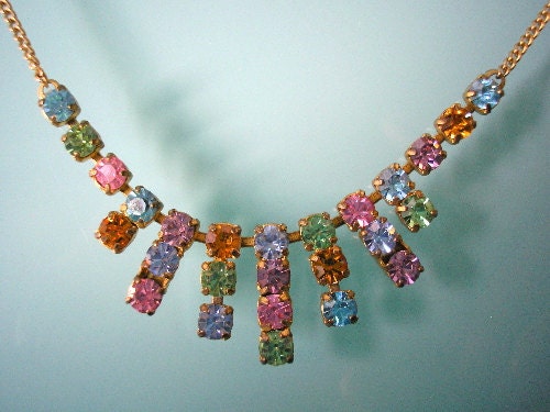 Rhinestone necklace, vintage, Art Deco style, 1950s, party necklace, sparkly necklace, cocktail jewelry, prom jewelry, Christmas jewelry