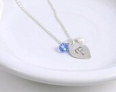 Personalized leaf necklace, sterling silver charm, initial jewelry, birthstone monogram jewelry birthday, graduation gifts