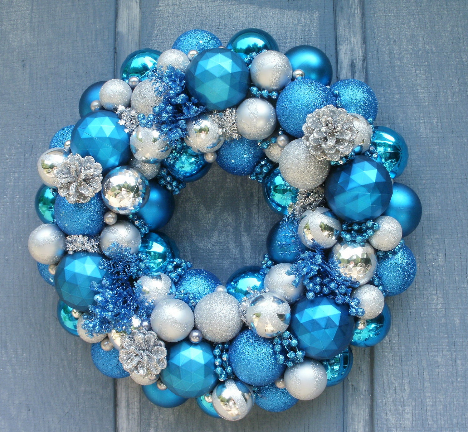 Aqua Blue Shades Ornament Wreath  by Silk N Lights Designs