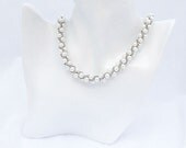 White Glass Pearls and Silver Crochet Necklace