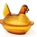 Vintage Amber Glass Dish // Hen on a Nest // Rooster Dish