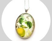 Vintage Botanical Illustration Pendant--Yellow Green Cream Scientific Diagram Photo Necklace