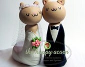 Wedding Cake Topper Cats - Cat Lover Animal Polymer Clay Kawaii Kitty Bride and Groom Cake Topper - Handmade by The Happy Acorn