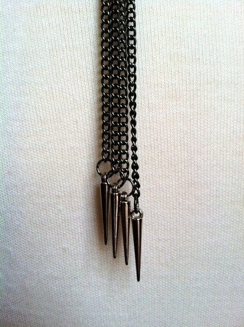 silver spike black chain earrings