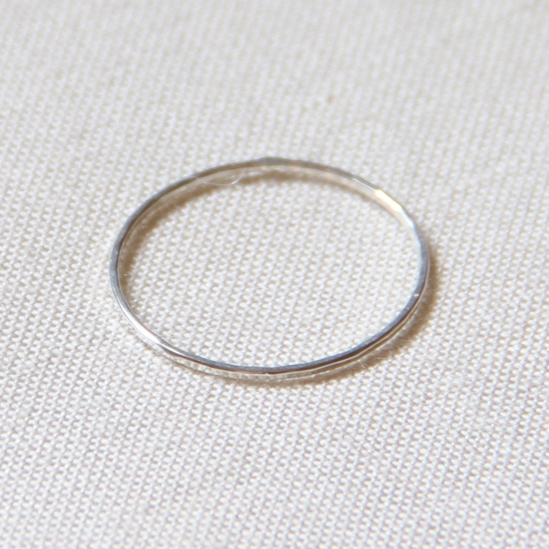 Thread of Silver- Tiny Halo Hammered Stack Ring - Delicate Jewelry