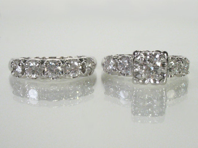 Vintage Diamond Wedding Ring Set - 1.51 Carats Total Weight