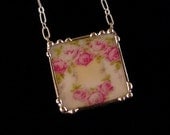 Broken china jewelry necklace antique ornate rose china made from a broken porcelain plate