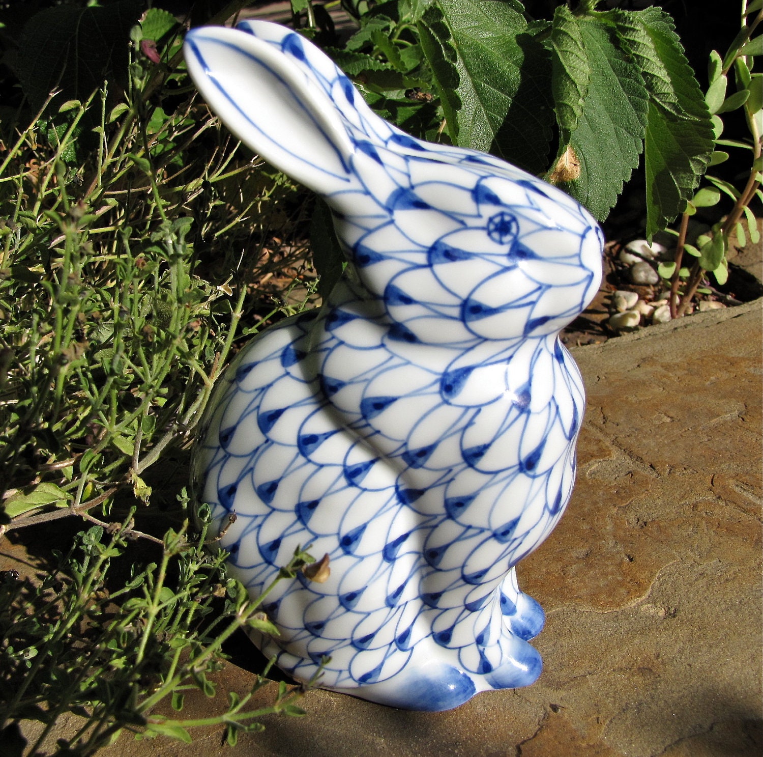 blue and white porcelain rabbit