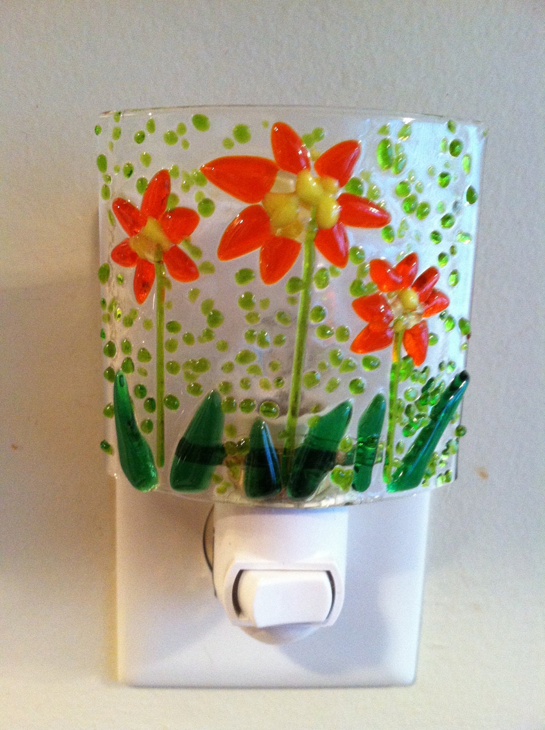 Springtime Orange Floral Fused Glass Night Light