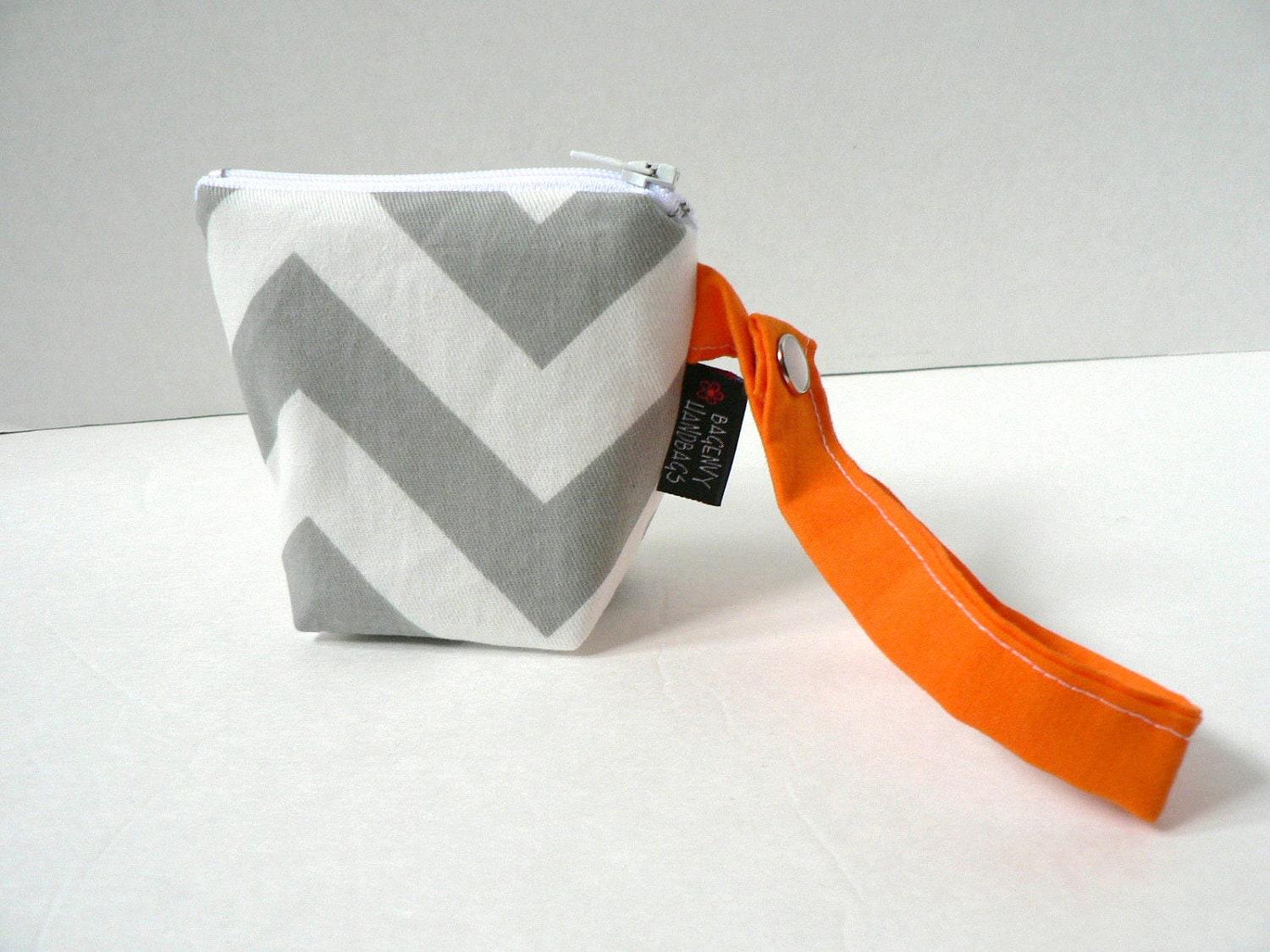 BagEnvy Handbags' Pacifier Pouch - In Grey Chevron and Orange - Or Custom Made To Match your Diaper Bag