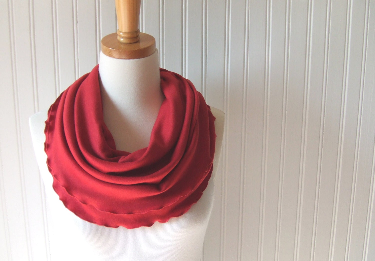 Red Rose Infinity Scarf with Ruffles