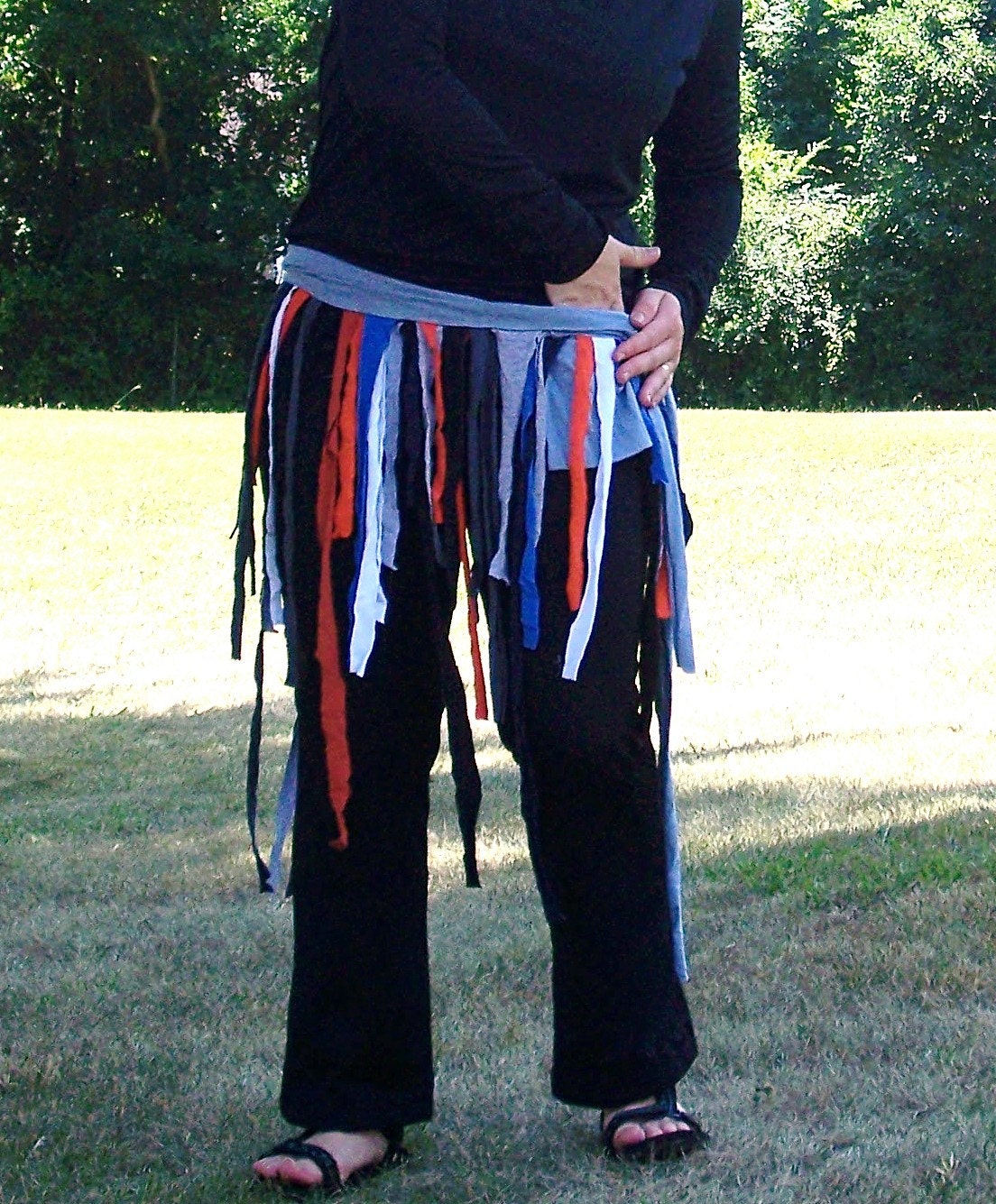 Upcycled Tshirt Festival Wrap Skirt in Blue Orange Black White Gray Red Hula Hoop Clothing