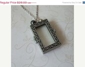 Rectangle Locket Necklace / Glass Locket Necklace / Antiqued Silver Necklace