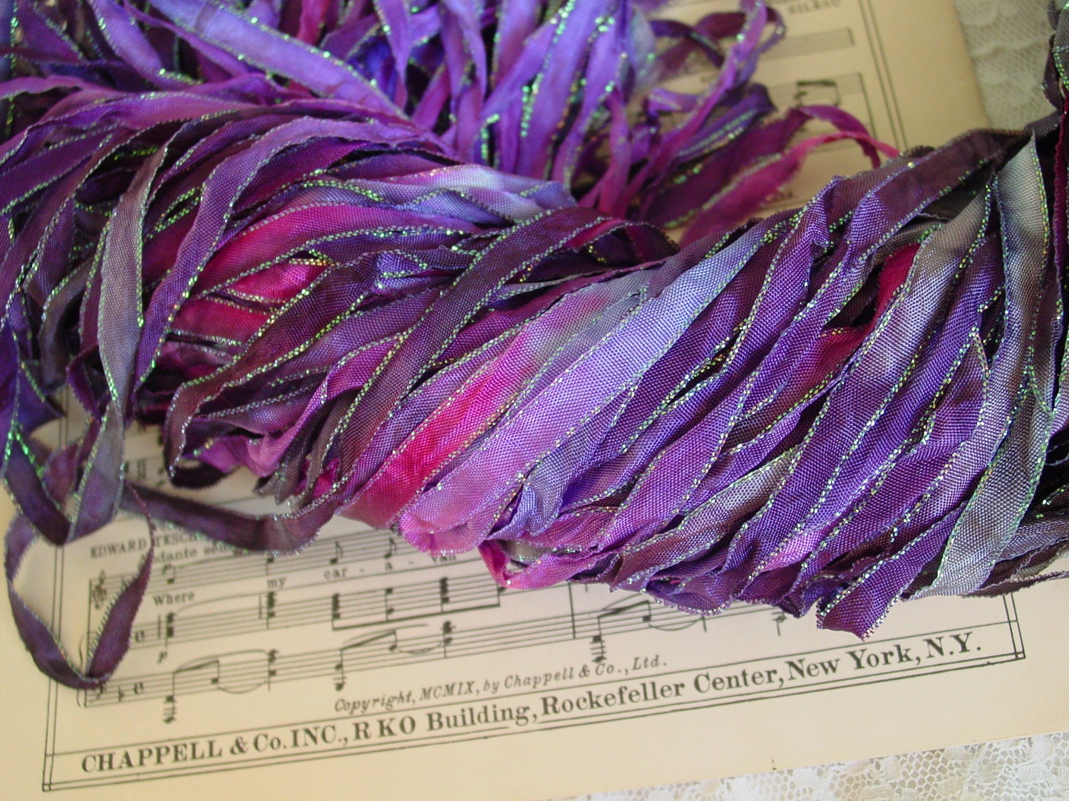 New color - Hand Dyed GALAXY glitters ribbon, 4 yards