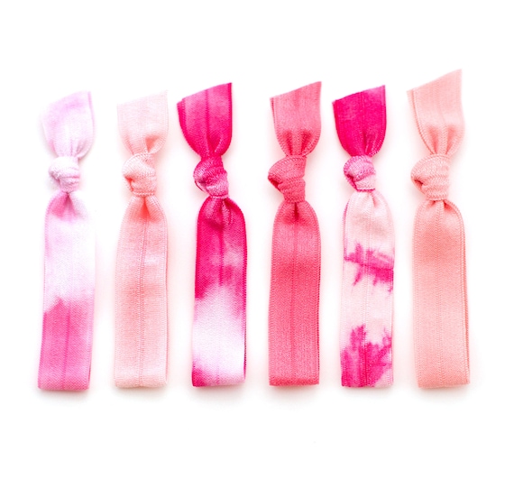 The Breast Cancer Awareness Tie Dye Hair Tie Package - 6 Pink Elastic Tie Dye Hair Ties that Double as Bracelets by Mane Message on Etsy