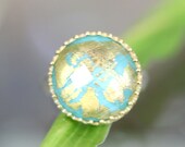 24K Gold Foil Doublette Arizona Turquoise Princesses Ring - Ready To Ship