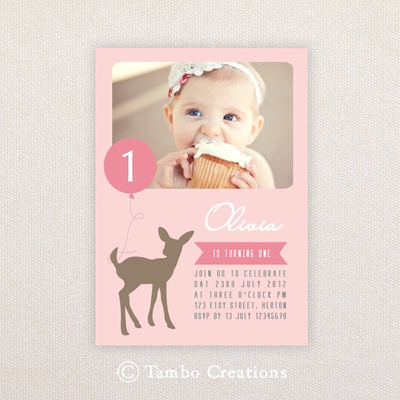 Girls Birthday Party Invitations. Deer & balloon. I Customize, You Print. Il_170x135