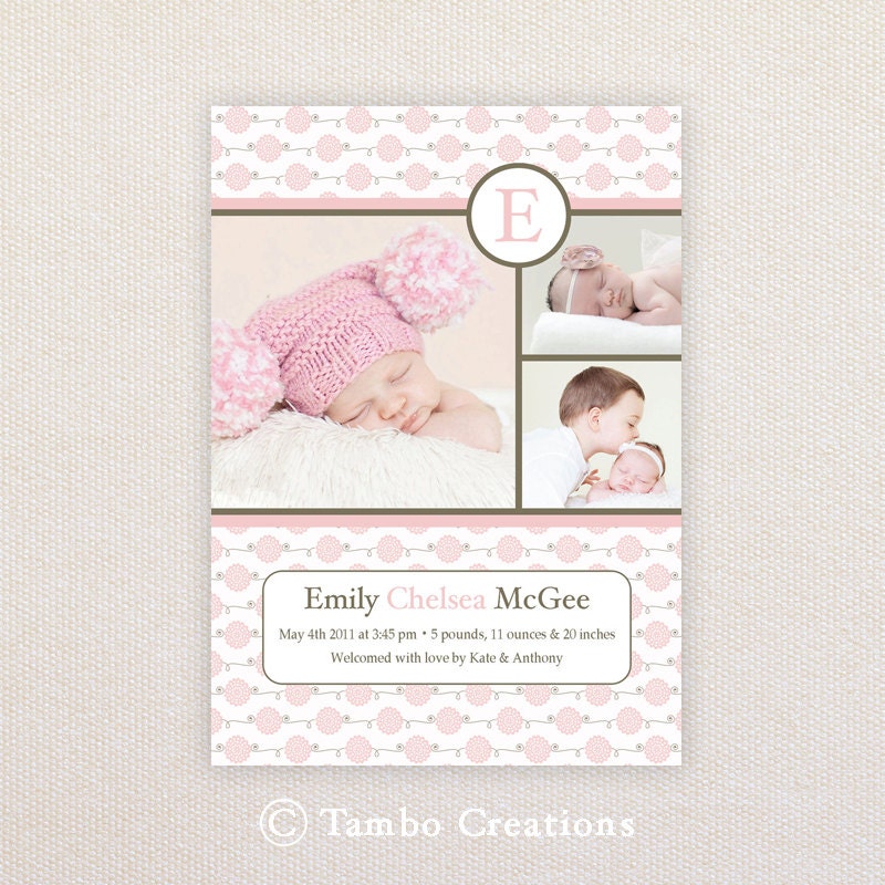 Girls Photo Birth Announcement. I Customize, You Print. Il_170x135