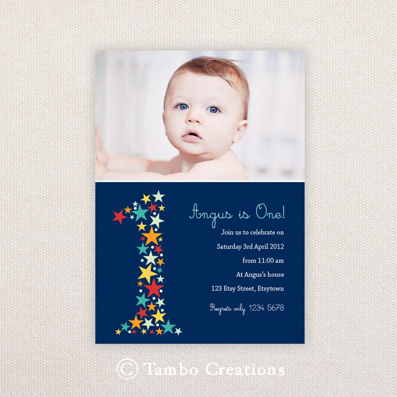 Photo Birthday Invitations. Boys 1st birthday. I Customize, You Print. Il_570xn