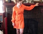 RED HEART  Print Vintage 60s 70s Dress S M -on sale-