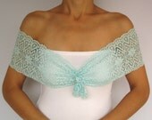 Bridal Shoulder Wrap, Pastel Teal Stretchy Lace Bolero Top, Unique Design, Handmade