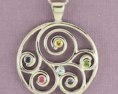 Family Spiral Birthstone Pendant in Sterling Silver