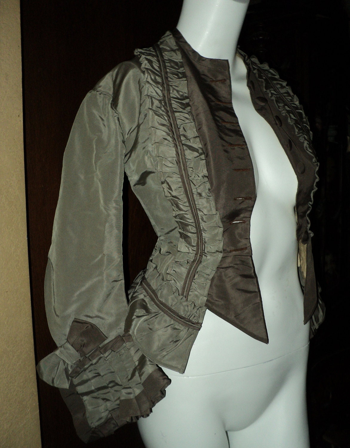 Victorian Silk Faile Bodice Ruffled French Bows Gather Ruched original Historical 1800s