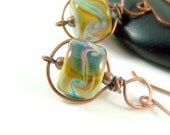 Wirewrapped Earrings, Copper Jewelry, Lampwork Earrings, Artisan Jewelry, Earthy, Teal, Aqua, Blue, Ocean