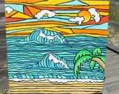 Surf Waving at the Palms Painting 24" x 24" Original acrylic painting on canvas FREE US SHIPPING