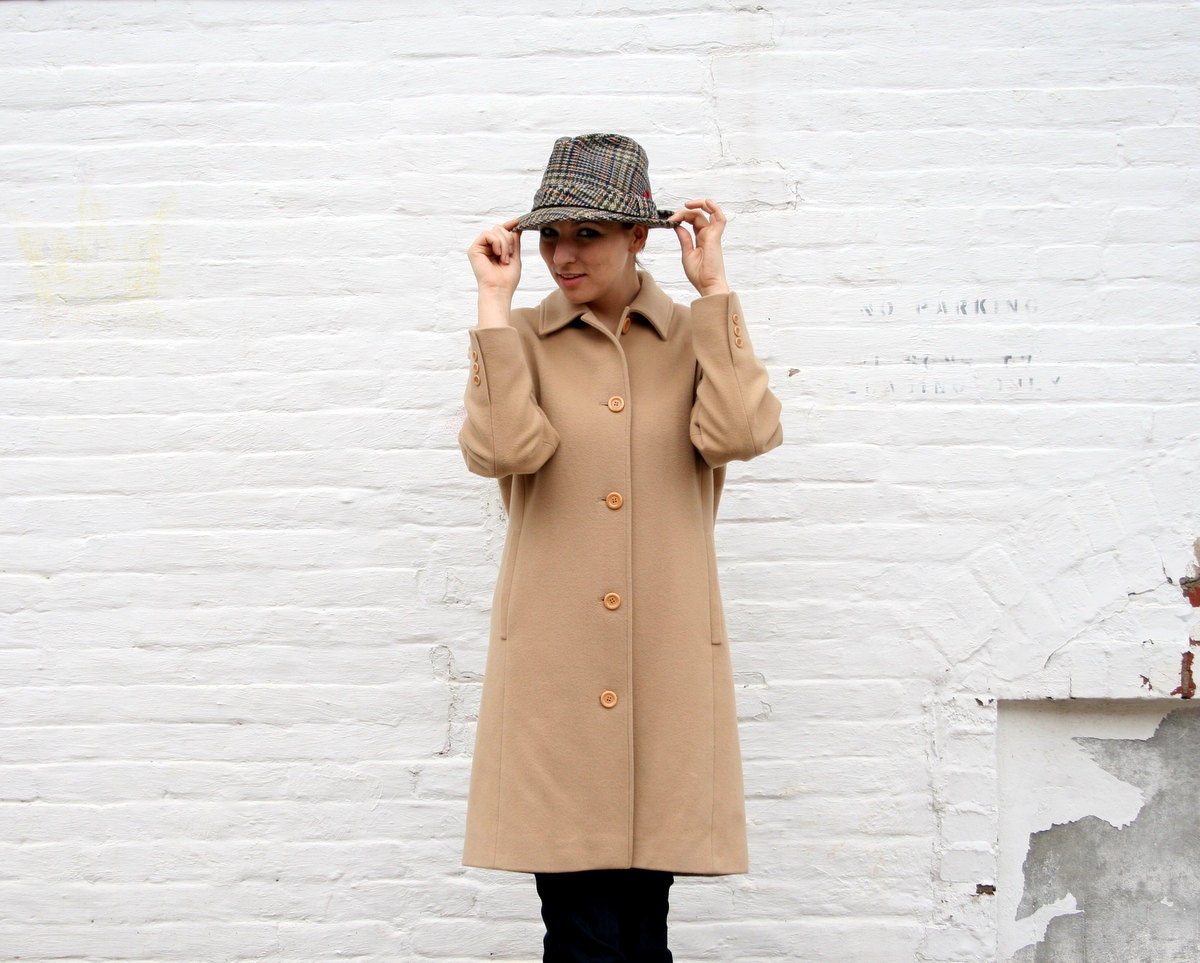 Vintage L L BEAN Polo Coat L- Size 14 - Wool/Cashmere - Camel - Classic Lines