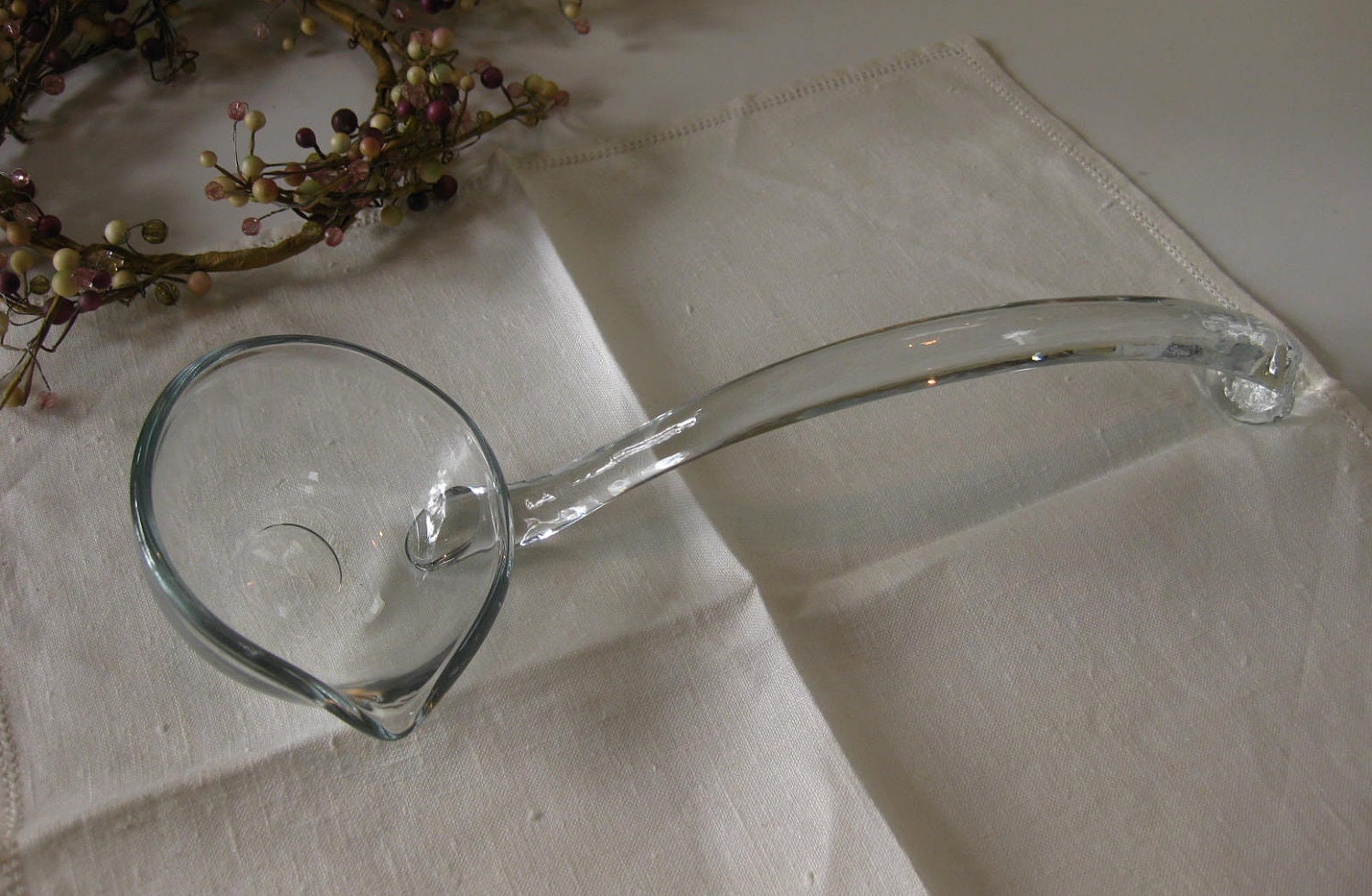 Vintage Glass Ladle Large Crystal Punch Bowl Serving Spoon