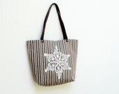 Live, Laugh, Love Tote Bag - Canvas, Leather and Vintage European Needle Lace Doily