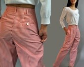 Womens High Waist Pants Pleated Trouser Pants / Striped Chambray Hipster Taper Leg Pants / Harem Fit Skinny Ankle Pants XS / S