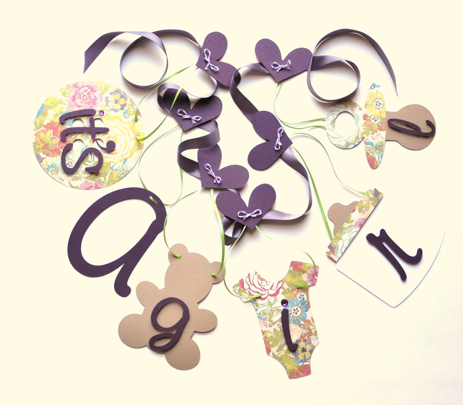 Baby shower decorations it's a girl banner purple and yellow floral by ParkersPrints on Etsy Il_570xn