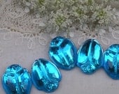 5 Vintage Aqua  Blue Cabochons, West German