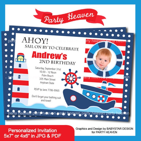 Sailing Sailboat Photo Card Personalized Birthday Invitation