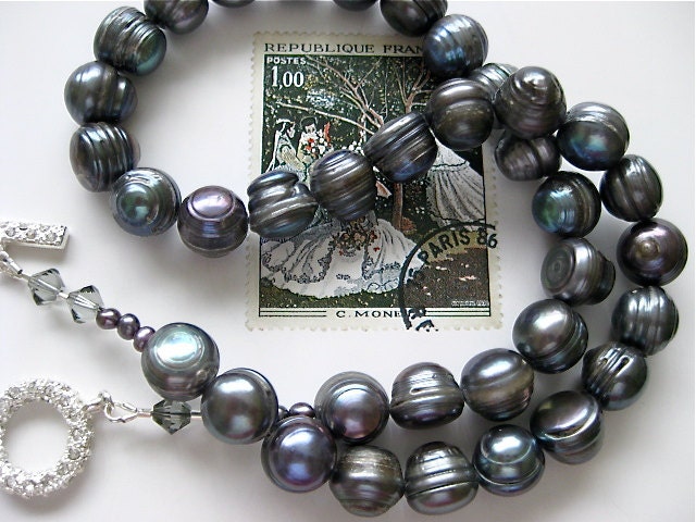 Peacock Baroque Pearl Silver Necklace - PluffMudDesigns