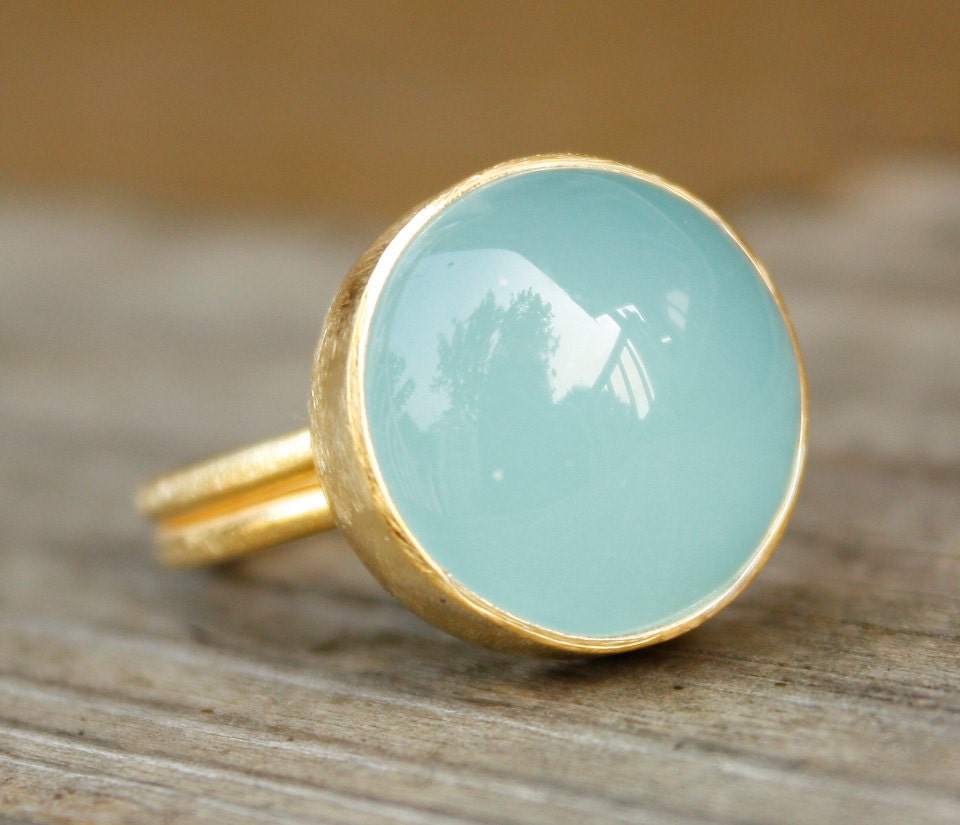Blue Chalcedony Ring - Round - Adjustable Ring, Aqua Blue, Minty