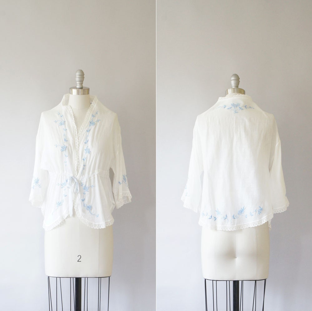 1910s 1920s bed jacket / vintage embroidered cotton lingerie / Boudoir ...