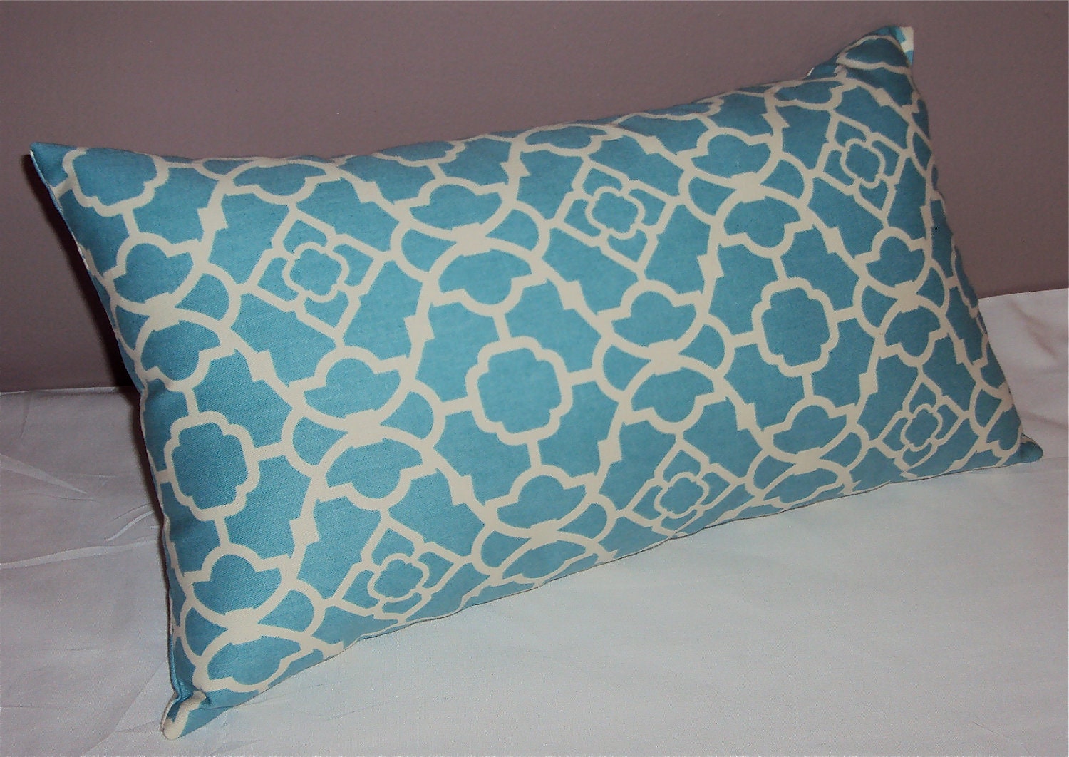 Mod Deep Aqua Turquoise Waverly Lattice Lumbar Pillow by idari