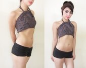 Houndstooth Geometric Cropped Halter Yoga Festival Top Tank Vintage Fabric/Inspired XS S M