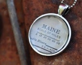 Map Pendant Necklace from Vintage Atlas MAINE Scale of Miles