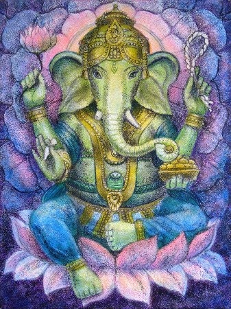 Good luck Ganesha Hindu elephant Buddha Spiritual Art poster Ganesh lotus meditation print 13x19