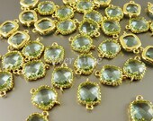 5055G-PR (2 pcs) Prasiolite / Gold faceted Cubic Zirconia square connectors