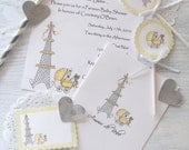 Amour de Bebe-Eiffel Tower and Baby Carriage invitations, note cards, cupcake flags, gift tags