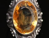 Stunning Citrine in Victorian Scroll  Sterling Silver Setting Vintage Ring